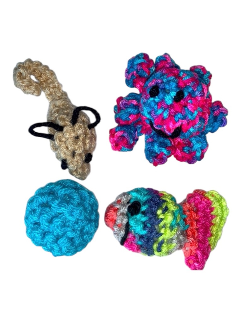 Hand Crafted Organic Catnip Cat Toy Crochet Variety Set 4 Interactive Yarn Toys